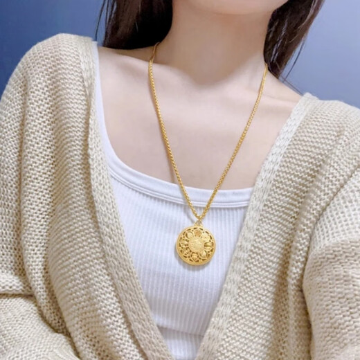 OFK Old Phoenix 999 gold fabric necklace, gold-plated silver necklace, eight-treasure compass necklace for New Year, M buckle Chopard chain plus eight-treasure compass chain plus pendant