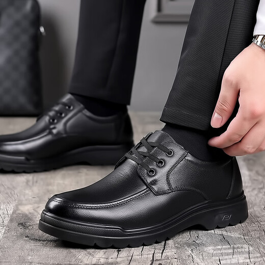 Happy Event Lederschuhe für Männer vielseitige Schnür-up-Geschäft formelle Freizeitschuhe Leichte runde Zehen Daddy Schuhe 6627 Schwarze Single-Layer 38