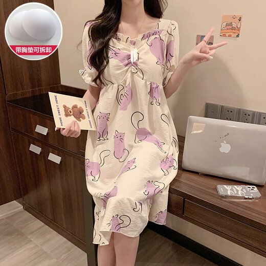 
Cat Man (MiiOW) nightgown with chest pad for women in summer pure cotton short sleeves 2024 new cartoon cute Yugui dog large size pajamas home clothes QS-9871# blue Pacha dog [removable chest pad M [recommended weight 80-100 Jin [Jin equals 0.5 kg]]