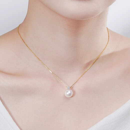 Qiongruige Edison Pearl Pendant 18K Gold Moissanite Necklace Necklace Near Perfect Round Freshwater Pearl Clavicle Chain 18K Yellow/Moissanite Edison Pendant S925 Silver Chain 10-11mm