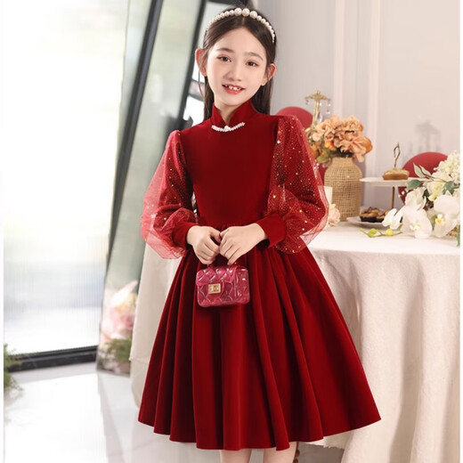 Disney (Disney) girls dress velvet autumn and winter new style red style plus velvet children's skirt little girl princess dress red velvet style velvet lining 120