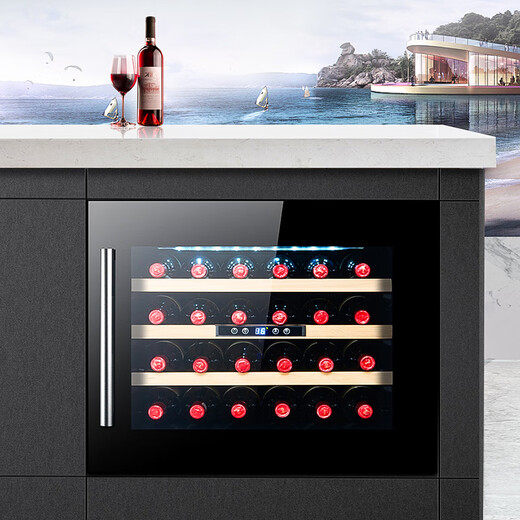 BAIKAILUN built-in wine cabinet red wine cabinet home kitchen and bathroom built-in wine cabinet small beverage tea wine foreign wine refrigerated thermostatic cabinet 0.46 meters丨glass model 24 bottles thin model