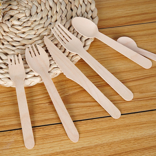 Weimiao Disposable Wooden Spoons and Forks Biodegradable Wooden Knives and Forks Tableware Salad Forks Ice Cream Dessert Trial Cake Spoons 100 14cm Wooden Spoons - Simple Pack