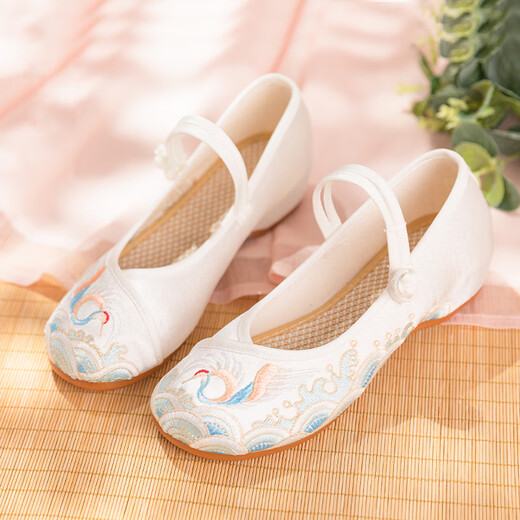 Xier Cloth Shoes Women's Hanfu Embroidered Cloth Shoes Chinese Style Hanfu Embroidered Shoes Soft Sole Retro Cheongsam Costume Shoes Single Shoes White 38
