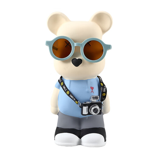 Internet celebrity violent bear cartoon TV wine cabinet living room decoration light luxury high-end ceramic children's piggy bank birthday gift 28cm green spectacled bear + camera piggy bank