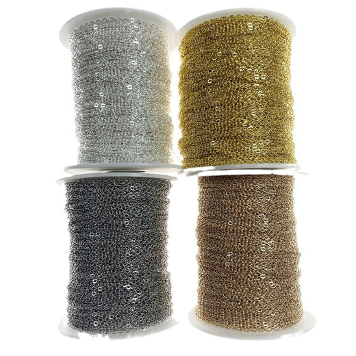 OSRO flat O-shaped chain, copper-clad iron cross chain, antique hairpin tassel bracelet, necklace, handmade DIY chain accessories, O-shaped chain, bright silver, about 2 meters in a pack, can wear a 1.0 loop