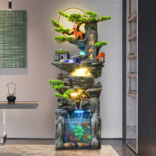 Botianxuan Fengshui Wheel Rockery Flowing Water Fountain Living Room Fish Tank Humidifier Decoration Huge Mountain Ornament Circulating Water View Floor 9923 Small 45*33*108cm