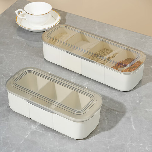 Dining General Seasoning Box Seasoning Jar with Spoon Kitchen Household Seasoning Storage Box Seasoning Utensils Salt Storage Box Simple Four-Gate Seasoning Box (Cream White)
