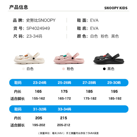 Snoopy Snoopy Kinderschuhe Kinderschuppschuhe Fashion Casual Casual Casual Schuhe Neue Sommerhaus All-Match-Gartenschuhe für Männer und Mädchen Weiß 23-24 Fuß Länge 15.5-16,2 cm