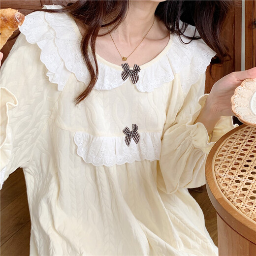 
TULX pajamas for women's palace style autumn women's sweet small 2023 new cotton long-sleeved home clothes spring and autumn style apricot color 6210#[33Y] XL 115-130Jin[Jin equals 0.5 kg]