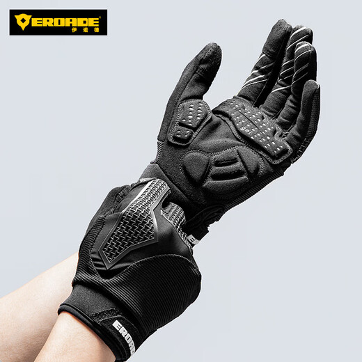 EROADE Cycling Gloves Autumn and Winter Warm Bike Mountain Bike Road Bike Anti-Slip Shock Absorption Full Finger Wipe Sweat Touch Screen Black Long Finger Gloves S15 L