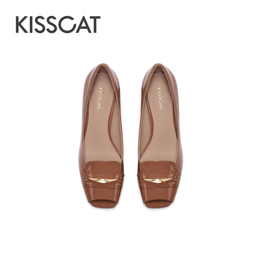 Kisscat küssen Katze Sommer Neue französische Stil High Heel Schuhe Fischmund dicker Absatzmund Single Schuhe Frauen Ka54168-13 Dunkelgelbbraun 37