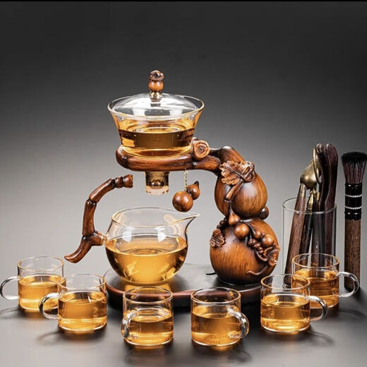 Junzhuang's new gourd glass automatic tea set set for home lazy magnetic induction teapot tea making artifact kung fu tea cup new gourd tea set