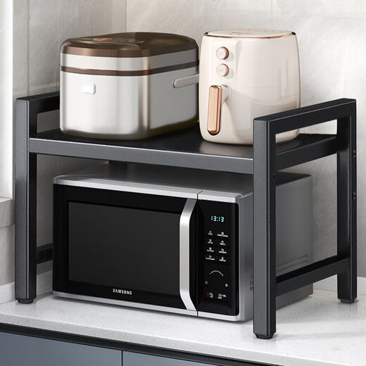 Kunfeng kitchen microwave oven rack double-layer retractable storage rack multi-function rice cooker oven rack countertop bracket single layer C type bold model non-retractable simple model