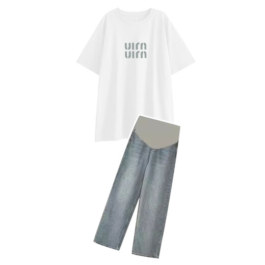 Minchao Glenn, schwangere Frauen, die ihren Bauch bedecken, ohne ihre Schwangerschaft Top losen Modeanzug Sommerhose Zweiteiler Set für Frauen Sommer neuer Stil schwarzer Top + Jeans L.