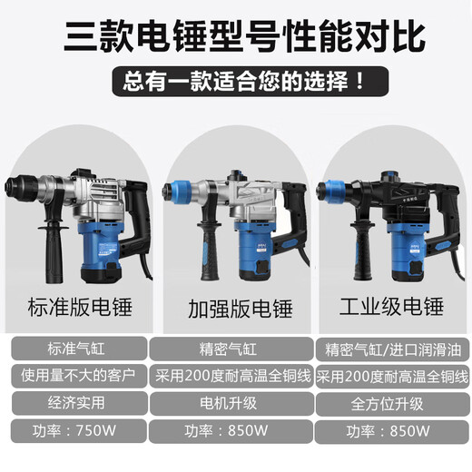 艾瑞泽两用电锤电镐多功能大功率冲击钻电钻头混凝土工业级电动工具 工业级电锤（9926-2）+赠品三件1