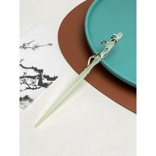 KERLA Teacher Gift Jasper Bamboo Hairpin Ancient Style New Chinese Style Hair Accessories on the Back of the Head Cool Feeling Diamond Green Leaves Green Jade Lotus Color Hairpin