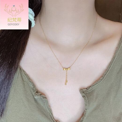 Giventi GEFIODEY bow necklace women's 2024 summer new light luxury niche 18k bag gold clavicle chain does not fade bow necklace