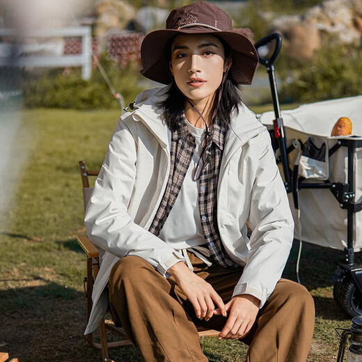 Western Camel VANCAMEL Trench Coat Jacket Women's Plus Fleece Thickened Short Jacket Windproof Warm Jacket Hooded Soft Shell Working Single-layer Shock Clothes 9930S-2 Ginkgo White-Women [Camo] XL