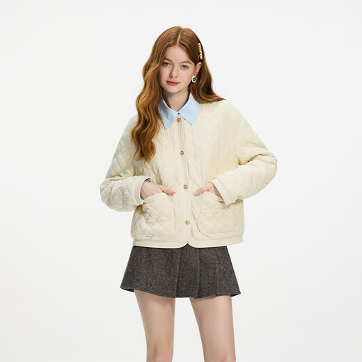 La pequeña chaqueta delgada de estilo fragante de Fan Silanen para mujeres 2024 Autumn and Winter New Jacket 24FY14135 Alice Blue XS