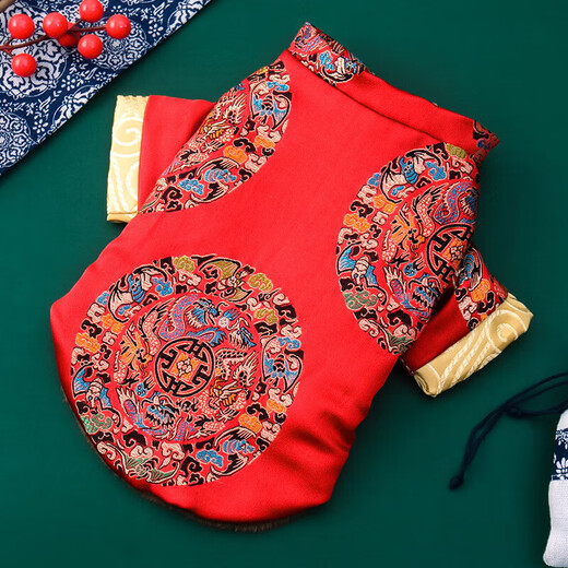 Qianyi New Year festive dog clothes Tang suit autumn and winter small puppy Teddy Pomei 2023 New Year pet New Year greeting clothes Skirt Tang suit XS (recommended weight 1-3 Jin [Jin equals 0.5 kg] Specific reference for breast 1
