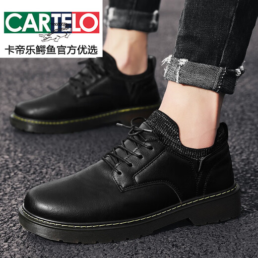 卡帝乐鳄鱼（CARTELO）工装靴子男夏季英伦大头马丁靴户外低帮复古男靴百搭男休闲鞋 韩酷-9901黑色 39