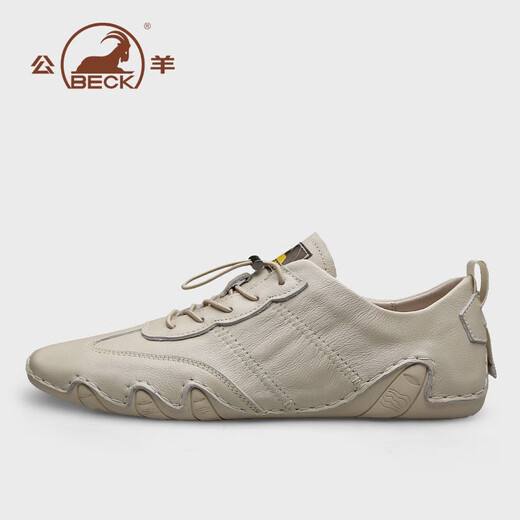 公羊（BECK）男鞋男士休闲鞋头层牛皮鞋新款秋运动鞋子男小码黑色板鞋潮鞋百搭 米色四季款9901 40 40标准皮鞋码