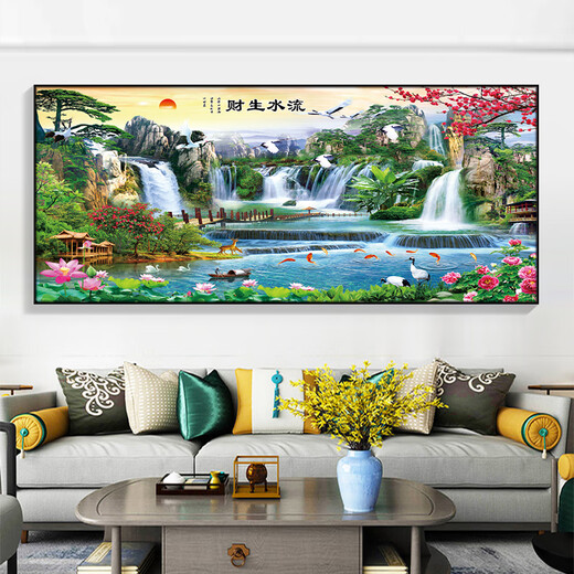 Craftsman Time Welcoming Pine Living Room Sofa Background Wall Decoration Tea Room Hanging Painting Landscape Painting Landscape Calligraphy and Painting Office Murals Hall [Welcoming Pine] CT-3882 210*90cm Modern Black (Brushed Aluminum Frame) [Oil Painting