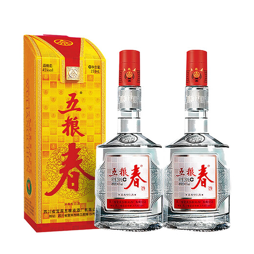 五粮液 五粮春 浓香型白酒 四川宜宾白酒粮食酒 45度 250mL 2瓶 双瓶装