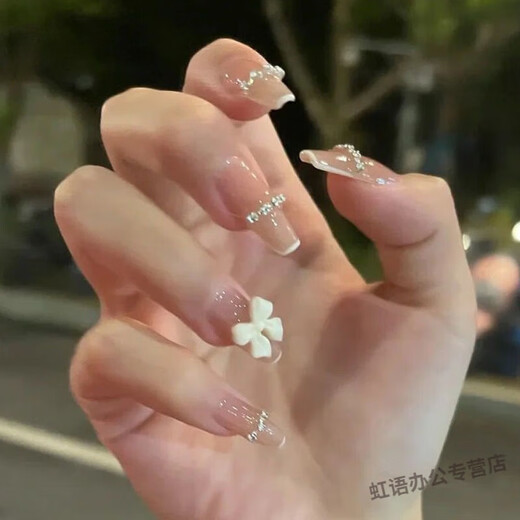 喆炜儿童穿戴式美甲贴片可拆卸穿戴美甲贴片学生显白ins短款甲 679浅紫菱形钻长款 24粒极粘防水果冻胶+胶水+打磨