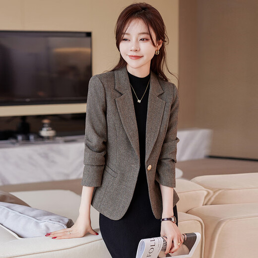 Chenfu small blazer women's Korean style fashion casual short style slim temperament suit versatile work clothes top single piece regular gray suit 2XL recommended 120-130Jin Jin equals 0.5 kg