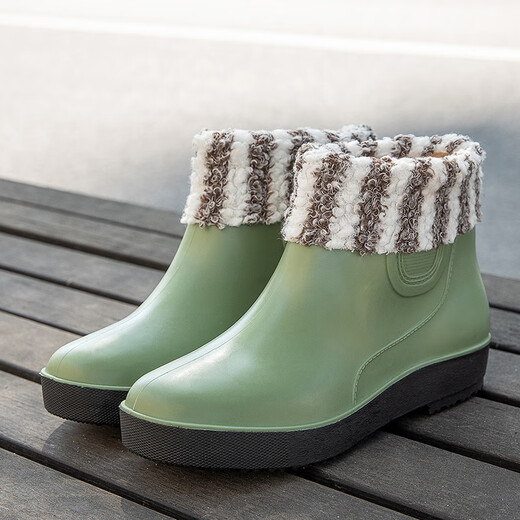 Shurong modische Regenschuhe Frauen kurze Regenstiefel Dicke alleinige Küche nicht rutschern im Freien mit Gummischuhen wasserdichte Outdoor-Angelauto Waschwasserschuhe Frauen Grün 38