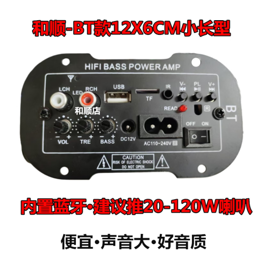 低音炮功放板大功率车载家用12V24V220V内置蓝牙插卡USB音频话筒 BT5小型款(接4-10寸低音)