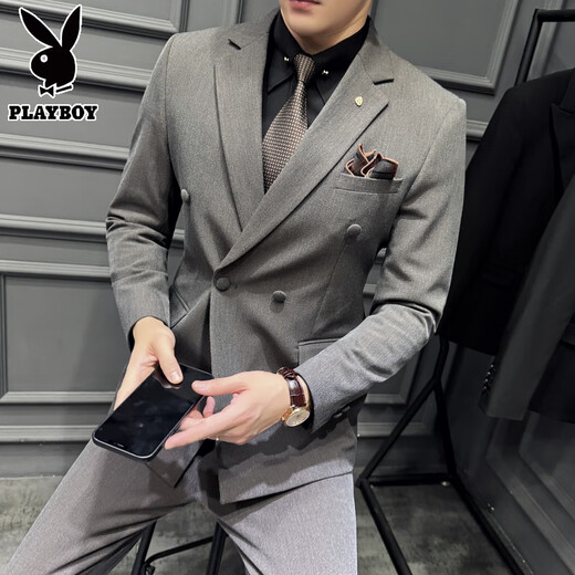 Playboy 2025 new men's three-piece wedding dress casual formal fit British suit black L (suitable for 111-125 Jin Jin equals 0.5 kg)