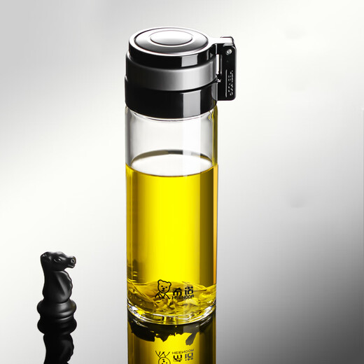 希诺（HEENOOR）新品玻璃杯大容量带滤网办公泡茶杯子男单层加厚车载便携家用水杯 6076-695ML-带提环
