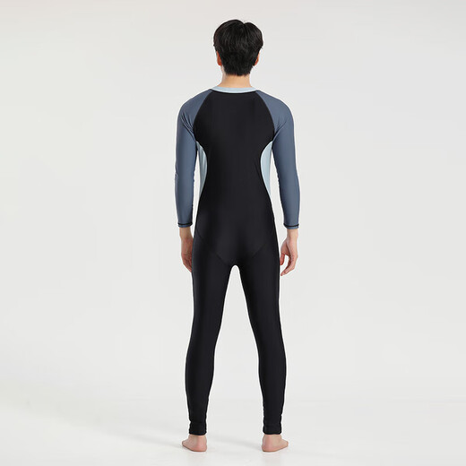 Yosoci one-piece swimsuit men's long-sleeved long pants wetsuit swimming training sunshade quick-drying elastic comfortable surfing suit KYL2381 (blue) XL