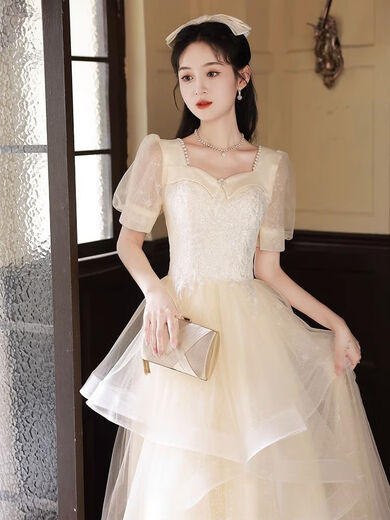 Hanyu annual meeting dress for women 2024 new style can be worn in daily life champagne color evening dress skirt high-end niche high-end sense graduated into champagne color S