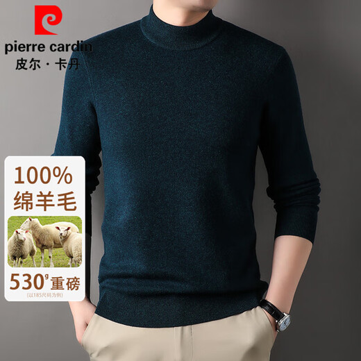 Pierre Cardin wool sweater for men, thickened 100% pure wool sweater, semi-high round neck sweater, men's sweater, winter warm base layer sweater