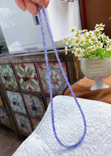 Dige tanzanite bead necklace blue gemstone clavicle chain glossy long chain female niche design gift about 2.3mm