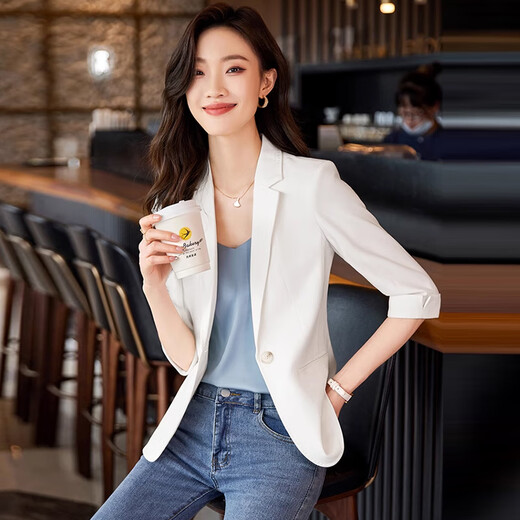 Jian Ting pink suit jacket for women summer thin 2026 new mid-sleeve temperament high-end small suit three-quarter sleeve pink suit M