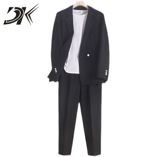 DK Light Luxury Men's Suit Suit Men's Jacket Loose Spring and Autumn Business Casual Formal Suit Suit Gray - Two-piece suit + trousers S Suitable for 100-115 Jin Jin equals within 0.5 kg