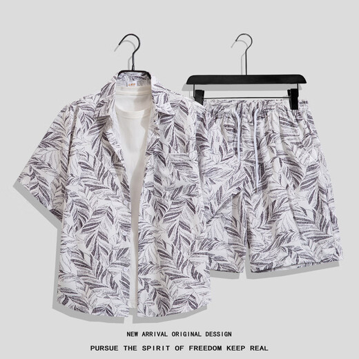 MOLOON swimsuit men's beach flower shirt suit loose large size Hawaii seaside vacation casual couple shirt suit 3682 suit XL (recommended weight 125-145Jin Jin equals 0.5 kg)
