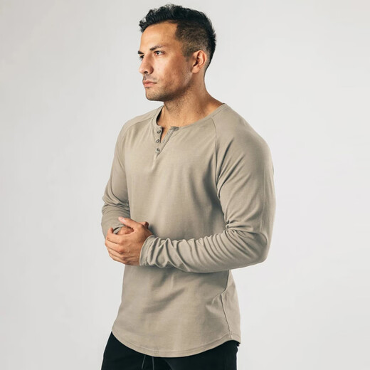 Kuraishi Kazuki trendy brand retro heavyweight long-sleeved T-shirt men's spring and autumn new slim fit versatile casual V-neck solid color bottoming Henry shirt off-white XL