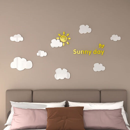 Hanchen Cloud 3D Dreidimensionales Acryl-Wandaufkleber Kinderzimmer Dekoration Girl's Heart Sticker Girl's Bettwanddekoration 795 Wolken rosa groß: 1,2 Meter lang, 59 cm hoch