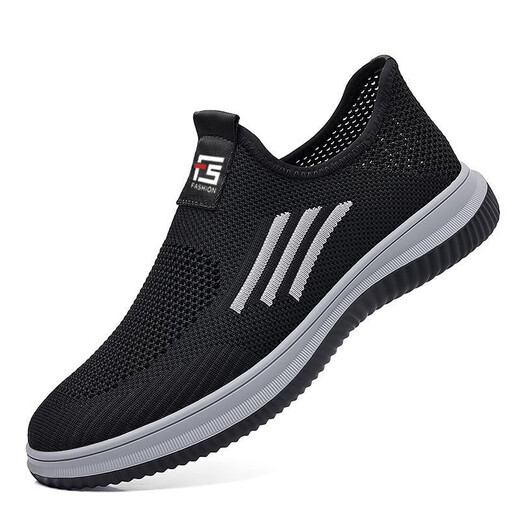 Changxiang Huili men's shoes for spring and summer breathable mesh casual shoes for men's lazy men's canvas shoes versatile flying knit sneakers FH-Sharp Bird-TY-550 black 39