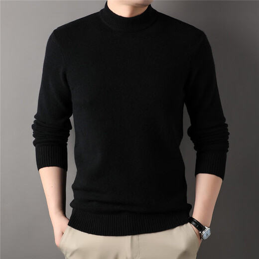 Dongguan Dalang sweater men's thickened full wool sweater high-end half turtleneck autumn and winter machine washable warm solid color knitted black XL-140-160Jin Jin equals 0.5 kg