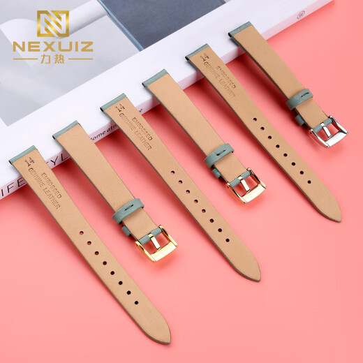 力热（Nexuiz）适用阿玛尼小绿表女款真皮手表带AR11302 1959 11149小方表牛皮带 浅绿色 金色扣 14mm(接口宽度)