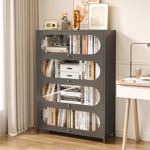 Yushili Haushaltstahl Bücherregal Lagerregal bodenhaftes Wohnzimmer ausgelöschtes Türstaubdichte mehrschicht mehrschichtiger Aufbewahrungsschrank Rack Kinder Bücherregal Lichtbogen Elegant Weiß 5 Tür-1695*900*350mm