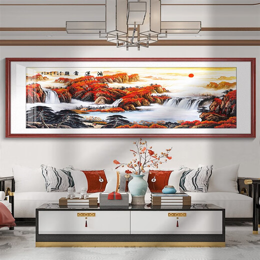 山头林村万里长城画靠山图国画客厅山水画办公室挂画鸿运当头沙发背景墙画 12-Z泰山 框宽3.5钢化晶瓷亮面12353