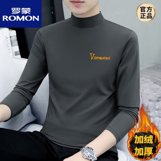 
ROMON autumn and winter half-high neck base shirt for men's long-sleeved T-shirt pure cotton autumn clothes versatile plus velvet simple thickened thermal underwear black YP-C6187 plus velvet M
